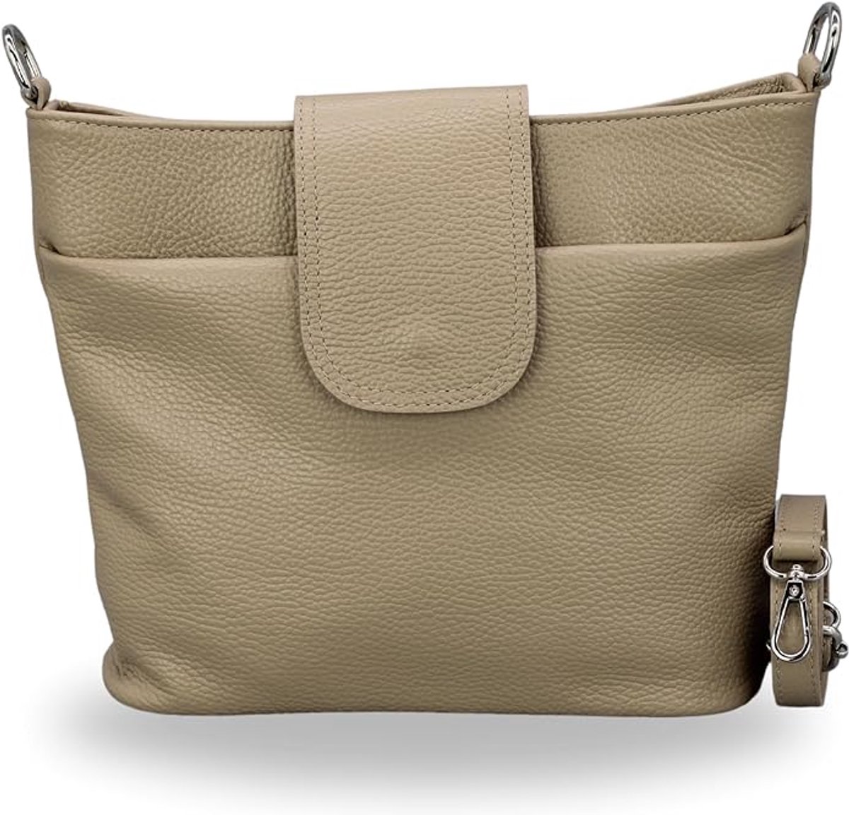 BELCHOME Ellie schoudertas voor dames, handgemaakte crossbodytas van echt leer met leren riem en brede schouderband met patroon, 7 vakken, waterdicht, stijlvol, gemaakt in Italië, Taupe