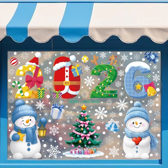 Kerststickers voor raam Kerstman en sneeuwvlokken - Kerstdecoratie voor de woning