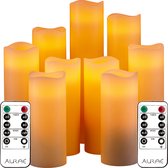Aurae Led Kaarsen met Afstandsbediening - 9x - Echte Wax - Flikkerende Vlam - 250+ Branduren - op Batterijen - Timer - Kerst Kaarsen