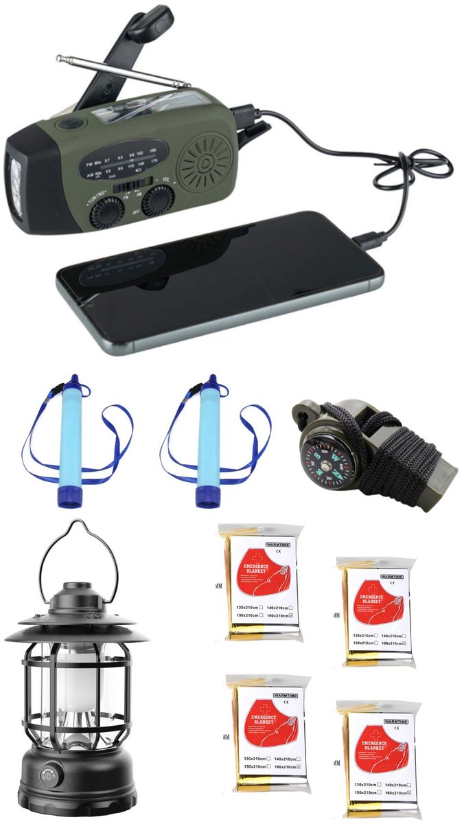 Noodpakket voor stroomuitval - Noodradio - Alarmfluit - Waterfilter - Veiligheid en Overleving - Survivalset - Rampen