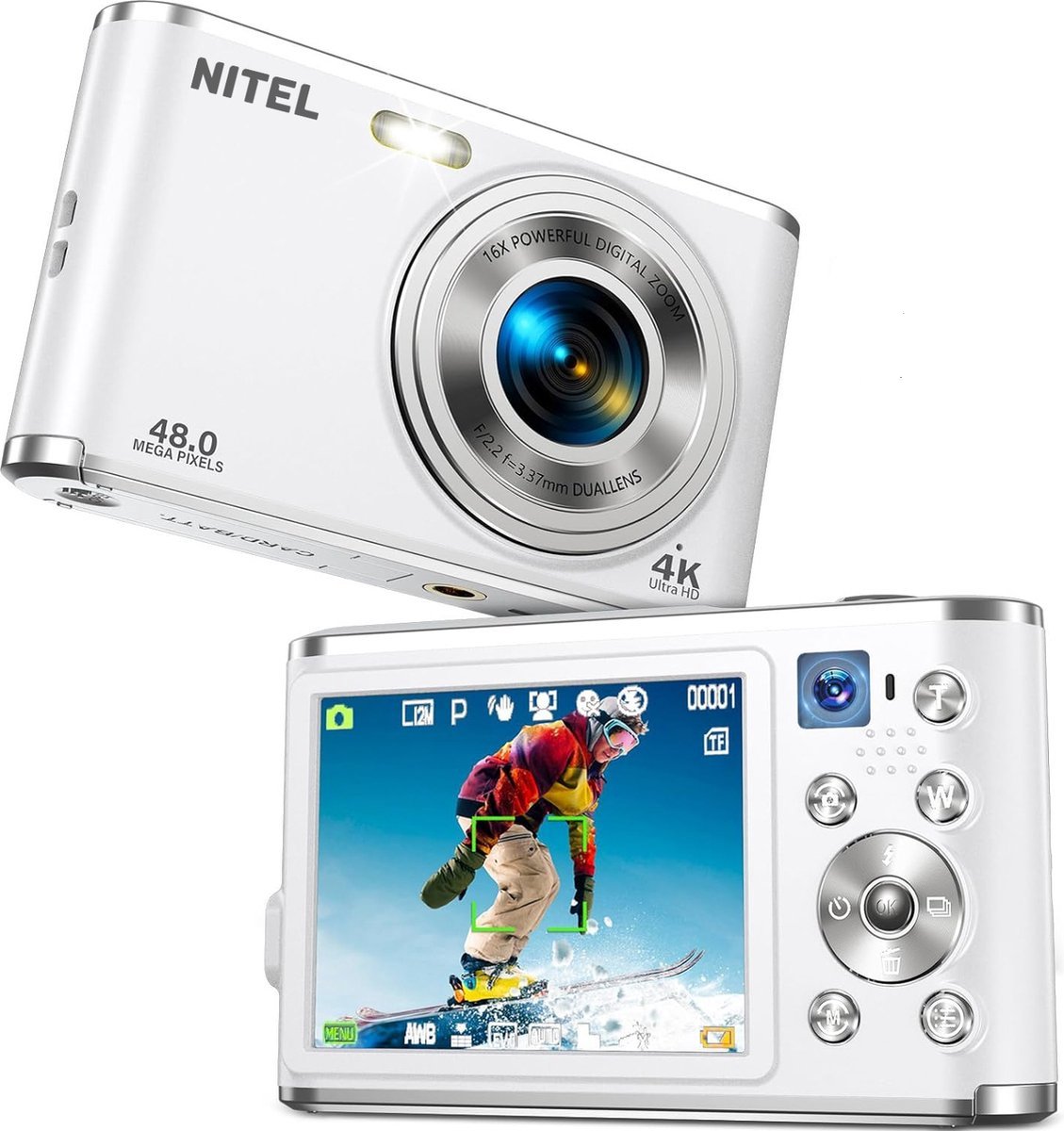 Bol.com Nitel Digitale Camera 4K Full HD - Fototoestel - Fotocamera - Compact Camera - Vlog Camera - Voor Kinderen - Inclusief 6... aanbieding
