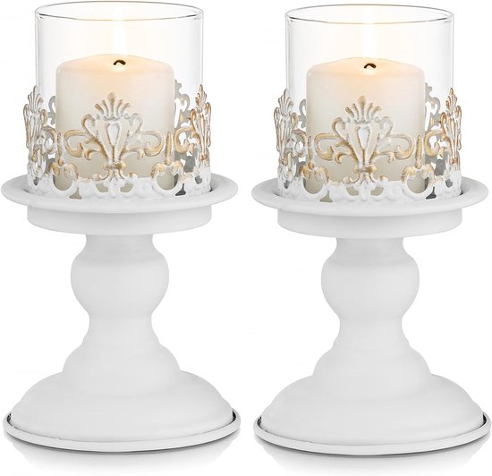 Bougeoir Witte pour bougie pilier – Bougeoir en métal vieilli pour anniversaire, Pasen , mariage, Bébé , fête prénatale , Noël , centre de table, Décoration