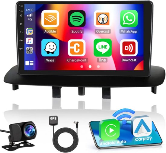 Autoradio - Compatibel met Renault Mégane 3 (2009-2014) - 4+64 GB 9 inch Android 14 | Ondersteunt CarPlay, Android Auto, GPS + AHD achteruitrijcamera