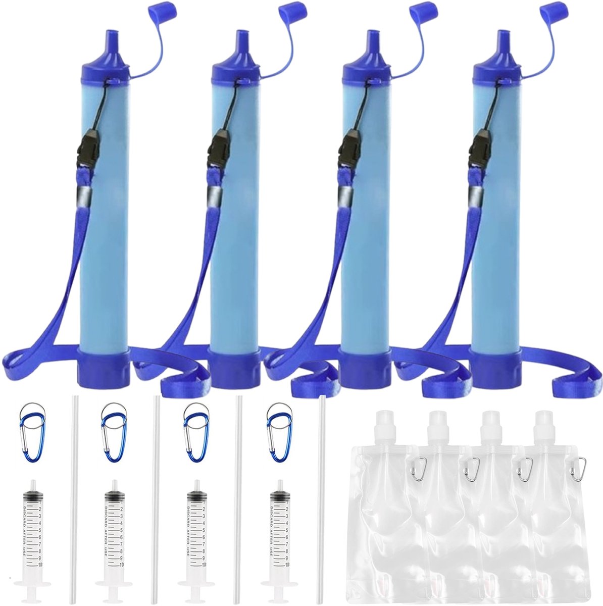 Persoonlijk Draagbare waterzuiveraarset voor kamperen, waterfilterrietje, outdoor survivalgadgets, BPA-vrij, meerlaagse filterkern waterfilteruitrusting, voor avontuurlijk wandelen en kamperen, reizen noodvoorbereiding - set van 4 - Cyslmuk®