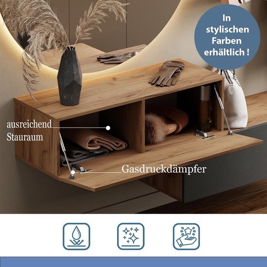 Porte-manteau et armoire Noaahome «​​Onyx» – Fixation murale et sur pied, Zwart, 100 cm de large, chêne avec clapet anti-retour, Design moderne et intemporel pour entrée et couloir