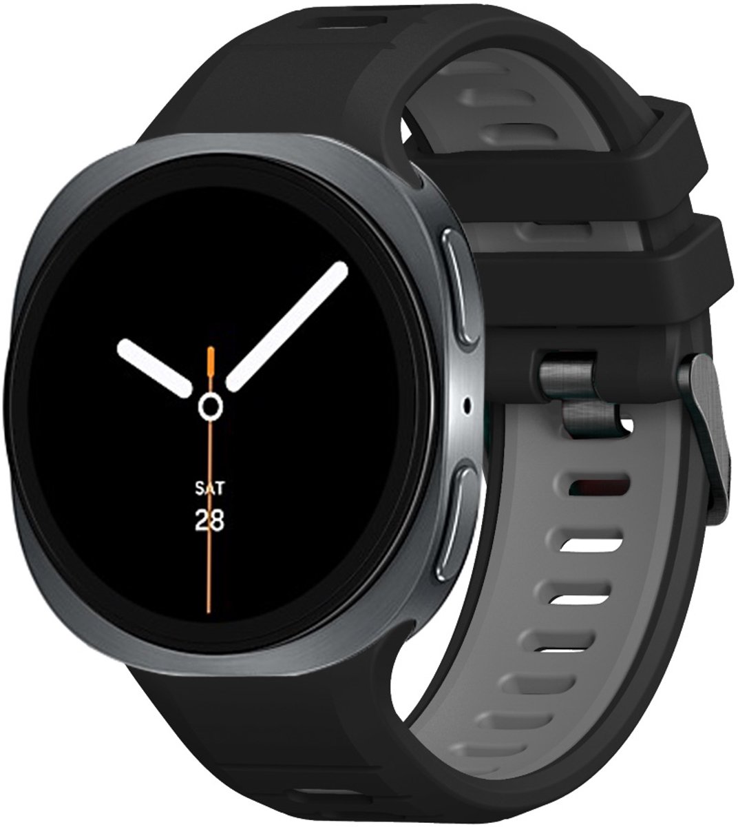 Stravo Twee-kleurige Siliconen Horlogeband – Geschikt voor Samsung Galaxy Watch 8 40mm / 44mm / Galaxy Watch 8 Classic 46mm – Premium Sportband met Contrasterende Kleuren - Zwart/grijs