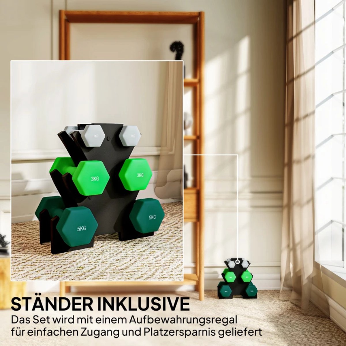 Halterset met Halterstandaard - Dumbells - Gewichten - Dumbells set van 6 Halters - Gewichten Fitness - 2 x 1 kg, 2 x 3 kg, 2 x 5 kg - Halter set voor Krachttraining, Workout, Gym thumbnail 5