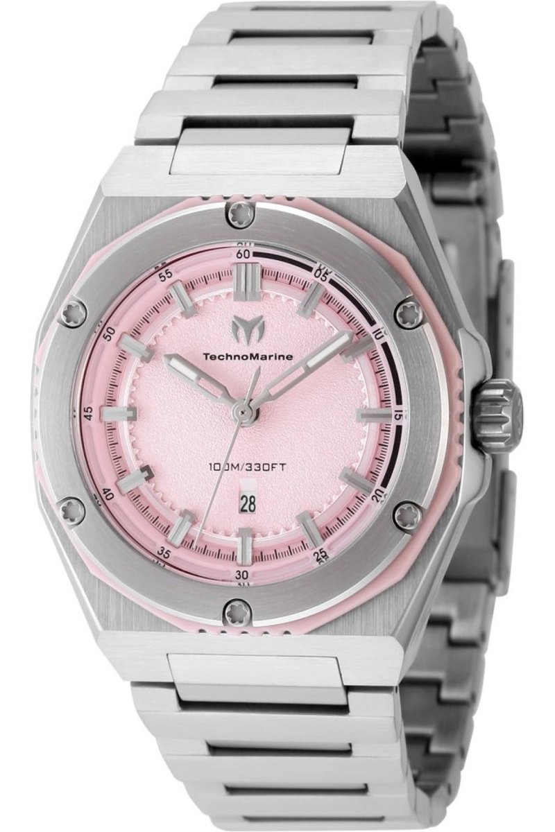 TechnoMarine CORAL - Legacy TM-416042 Dames Horloge - Waterdicht - Analoog - Quartz Uurwerk - Roestvrij Staal met roze Wijzerplaat - 36mm