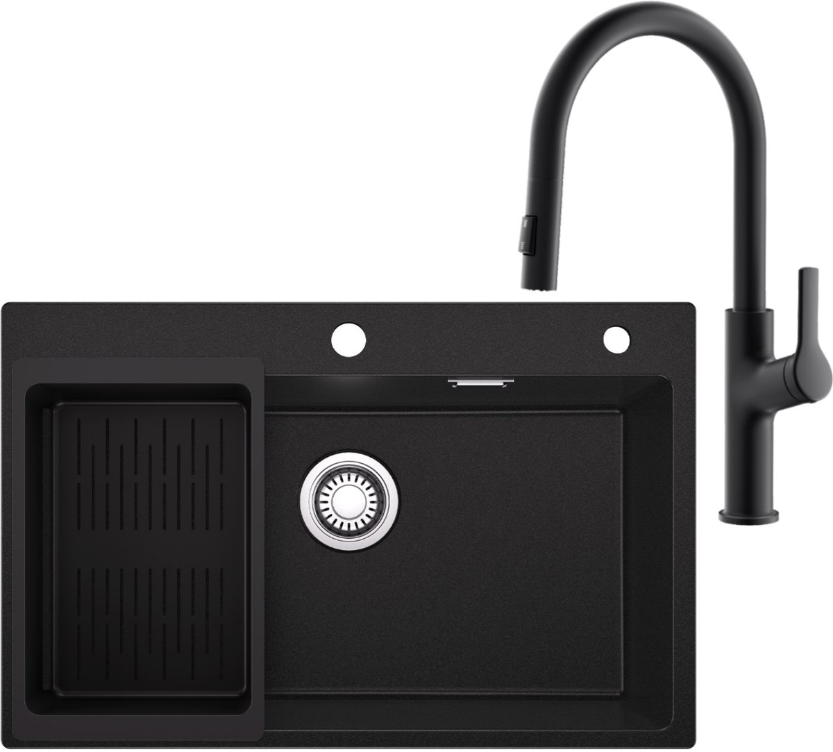 Sofetiy Max Spoelbak Antraciet 70x45CM - Granieten Spoelbakken Keuken Met U-Uitloop Keuken