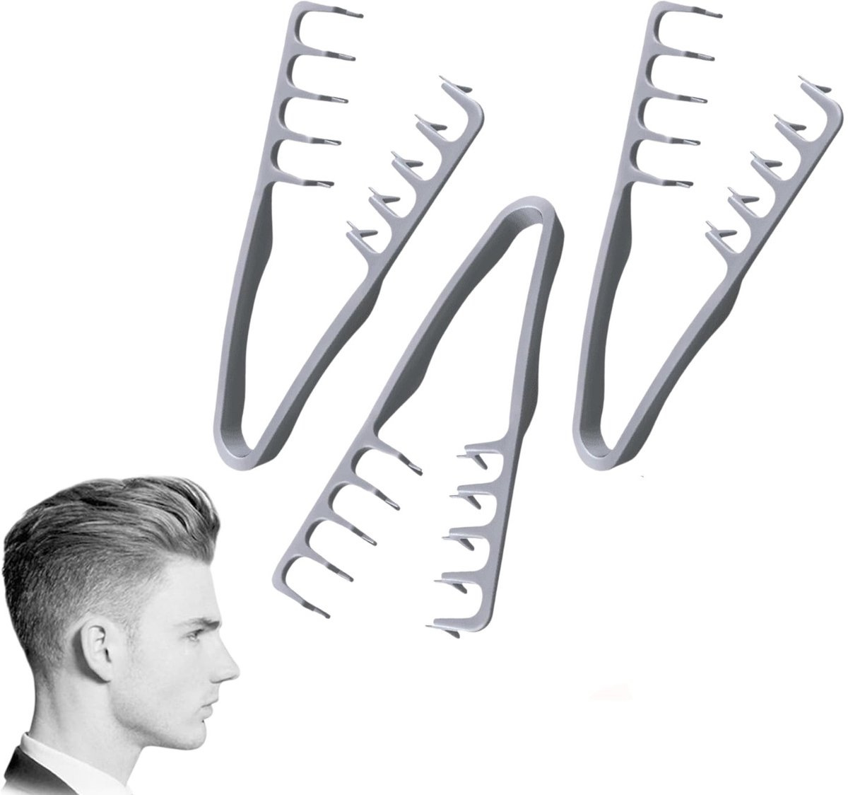 3-delige set - Haarstylingkam - Kam met brede tanden - Hoge stylingkam - Haarstylingaccessoires - Geschikt voor de dagelijkse styling van krullend en dik haar - Grijs 20 cm
