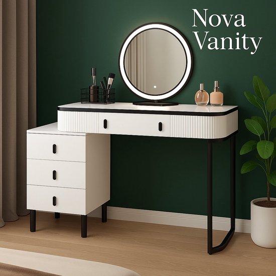 Make-uptafel JESSIE wit – 13 lades met glazen blad