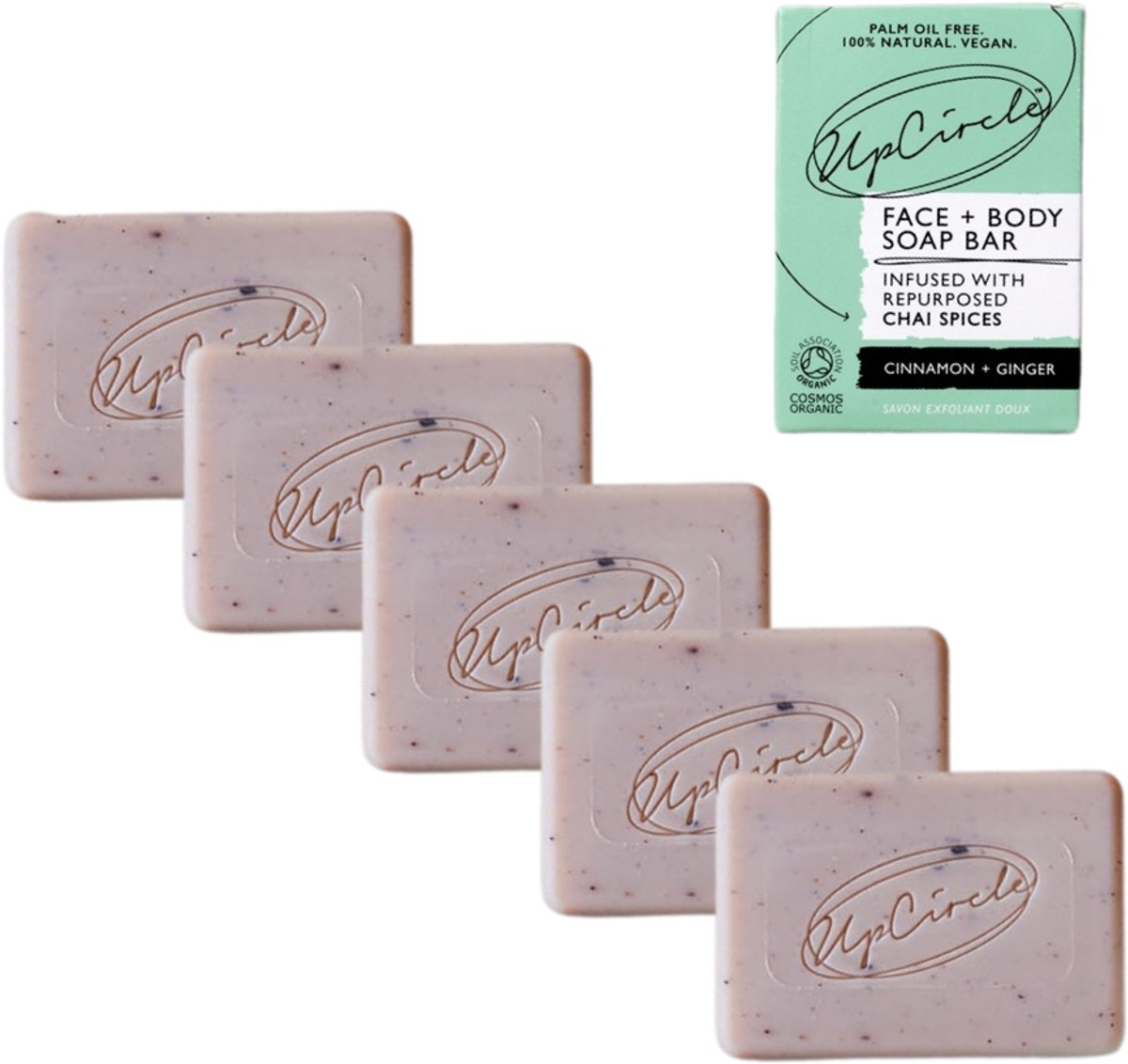 UpCircle - Chai Zeep Bar - 100% Biologische - Met Roze Klei en Kaneel - Gember - Gezicht en Lichaam - Vegan - 5 x 100 g
