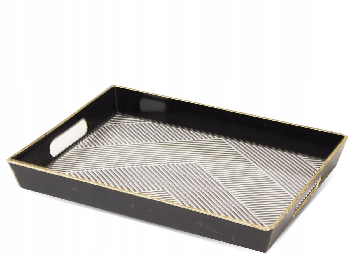Stijlvolle Rechthoekige Dienblad Zwart-Wit Strepen 29x21.5x4 cm
