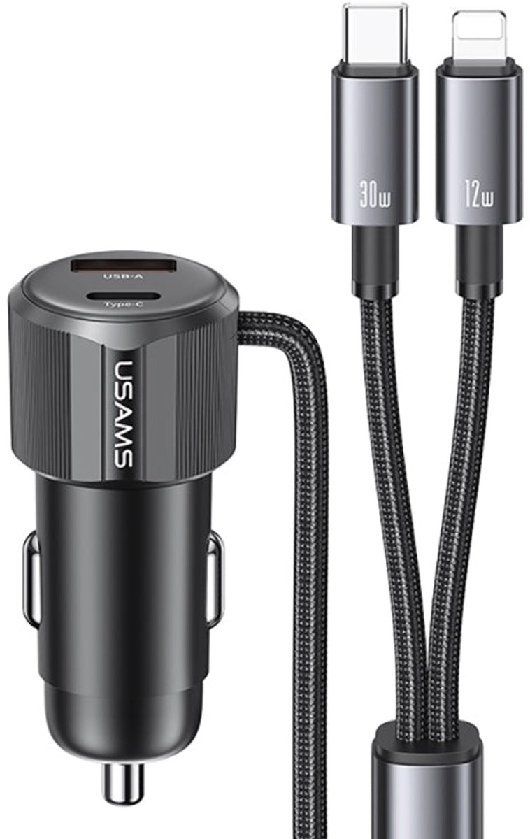 USAMS CC287 - Autolader - C+L - 66W Duo USB - Zwart
