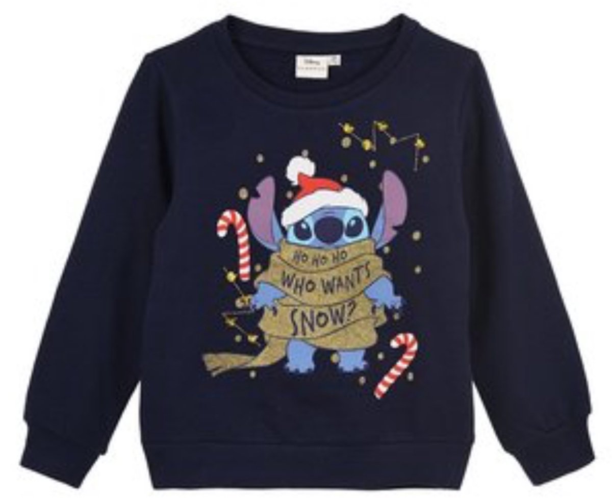 Disney Lilo & Stitch Sweater - Kerst - Kersttrui - Ho Ho Ho Who Wants Snow - Navy - Maat 98/104 (4 Jaar)