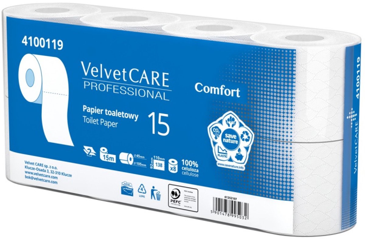Velvet VLP-4100119 - Toiletpapier - 8 rollen - Wit - Zacht - Sterk - Absorberend