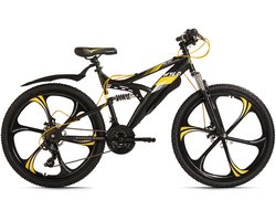 WYLD Mountainbike Fully 26'' Bliss zwart-geel 21 versnellingen framemaat 47 cm magnesium wielen