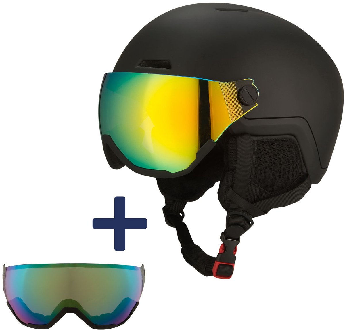 GO-OFF XTREME skihelm met 2 vizieren (blauw-groen en groen-goud) maat S