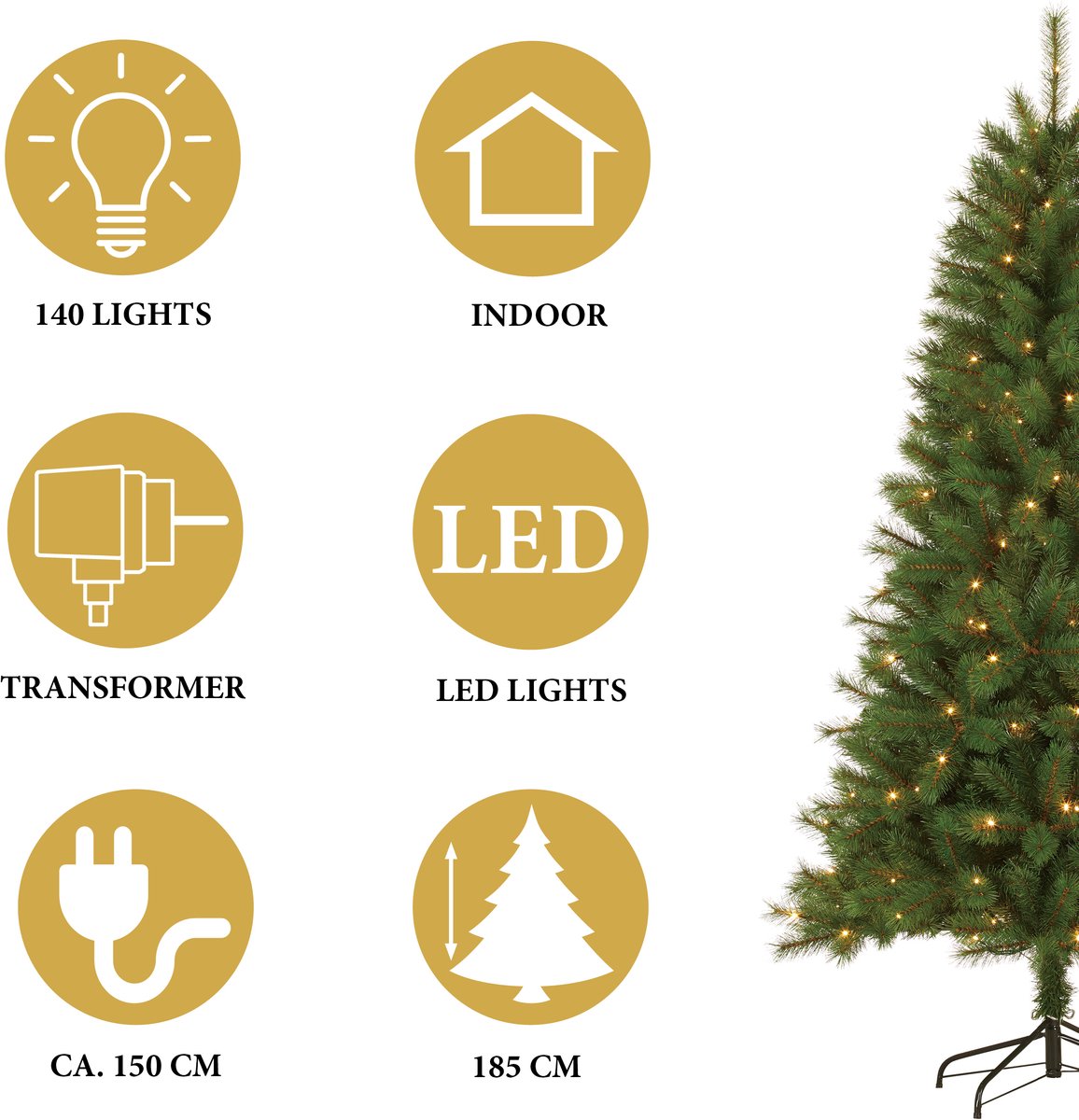 Giftsome Kunstkerstboom met Verlichting 185 cm - Kerstboom Kunststof - Kerstboom met LED - Kerstdecoratie Kerstlicht - Boom met Lichtjes – foto 2