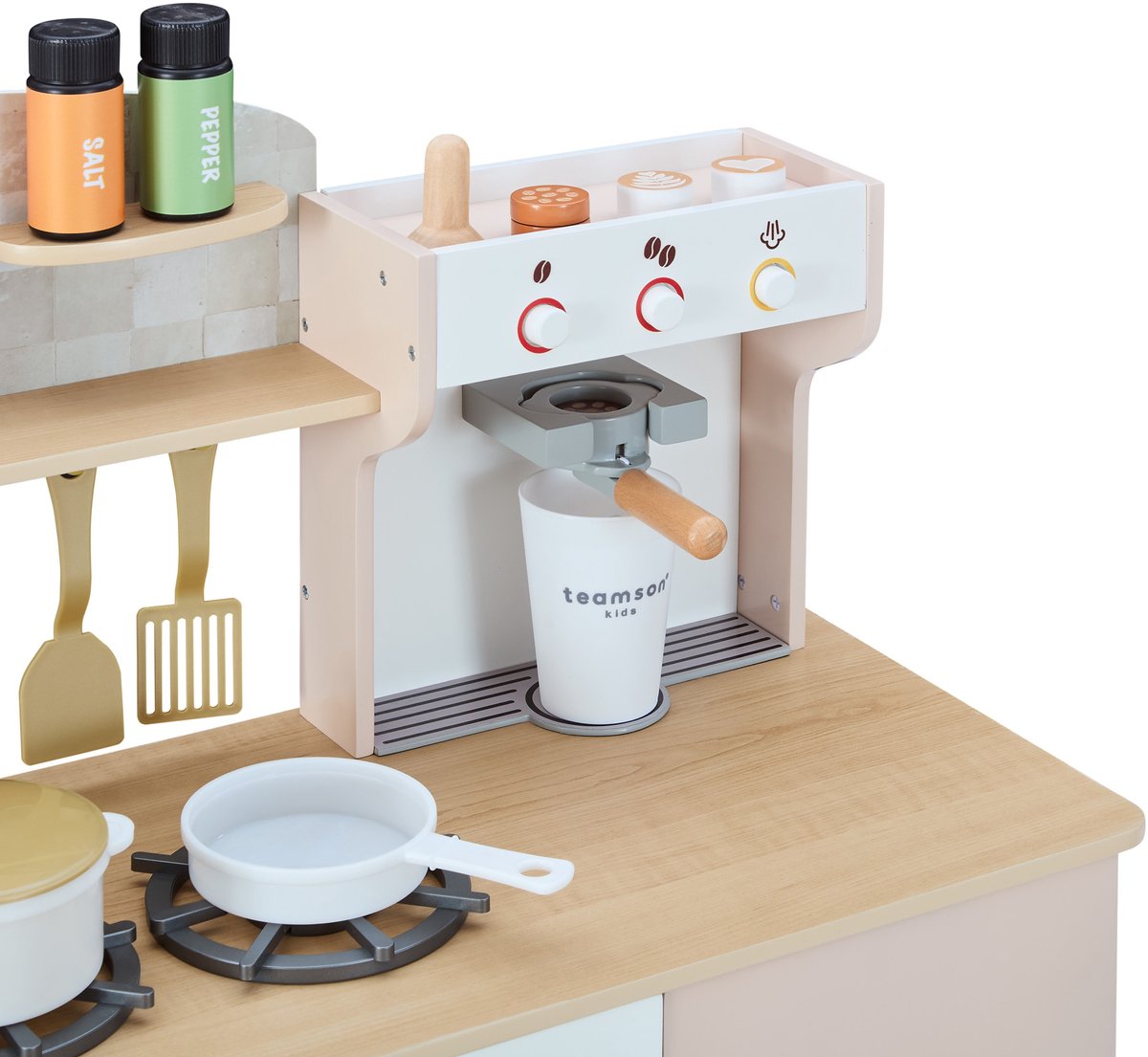 Teamson Kids Houten Speelkeuken Met Espressomachine - Rollenspel Speelgoed - Beige/Goud — afbeelding 3