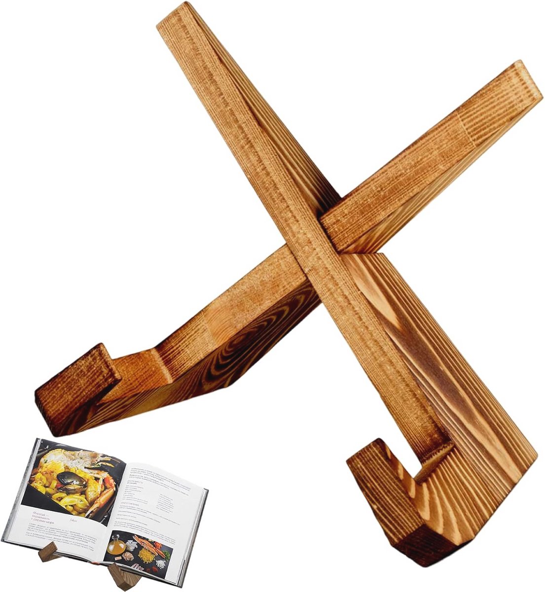 Vintage Houten Boekenstandaard - Stijlvolle Kookboekhouder en Tablet Stand