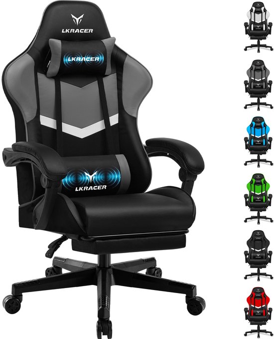 LUCKRACER Gaming Bureaustoel met Lendensteun - Grijs - LUCKRACER - €89,99