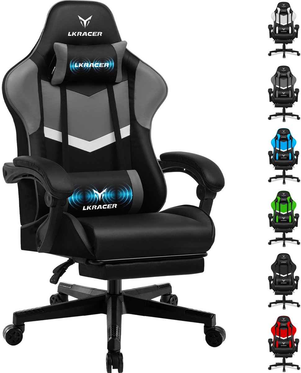 LUCKRACER Gaming Bureaustoel met Lendensteun - Grijs