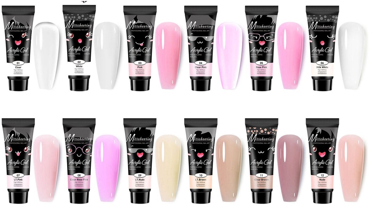 NAXSIR Gel voor Nail Art - 12 Kleuren Starter Set - Nail Extension Building Gel voor Thuisgebruik