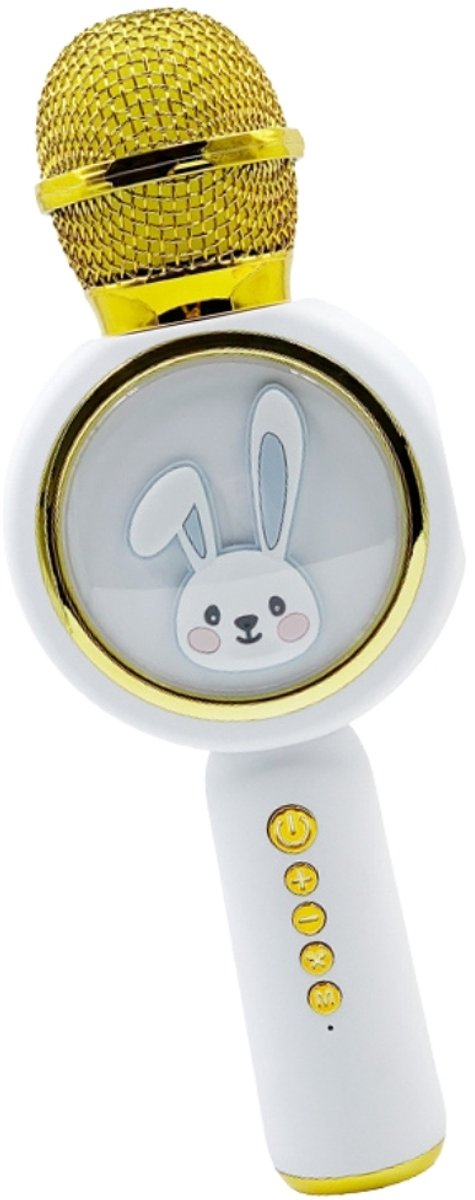 Fivesquare Bunny Light Karaoke Microphone – Kinder Karaoke Microfoon met LED Bunny Animatie,Witte, Bluetooth 5.1 & 5W Speaker