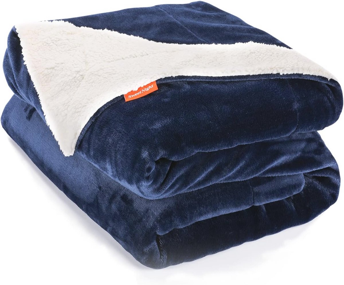 Dubbelzijdige microvezel knuffeldeken - Superzacht en warm, 230 x 270 cm, donkerblauw