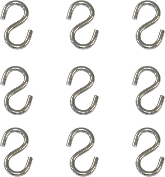 Amig - Set van 6 open S-haken Mod.30165 - Voor het ophangen van gereedschap of keukengerei - Voor het verbinden van touwen, kettingen of banden - Verzinkt staal - Afmetingen