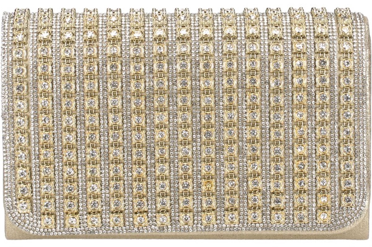 PROMO Communie Moederdag Bruiloft - Jessica *Aria* - Elegante Clutch – Avondtas met Subtiele Diamanten - Goud/Gold - Stijlvol, praktisch & origineel – HandbagsUniverse