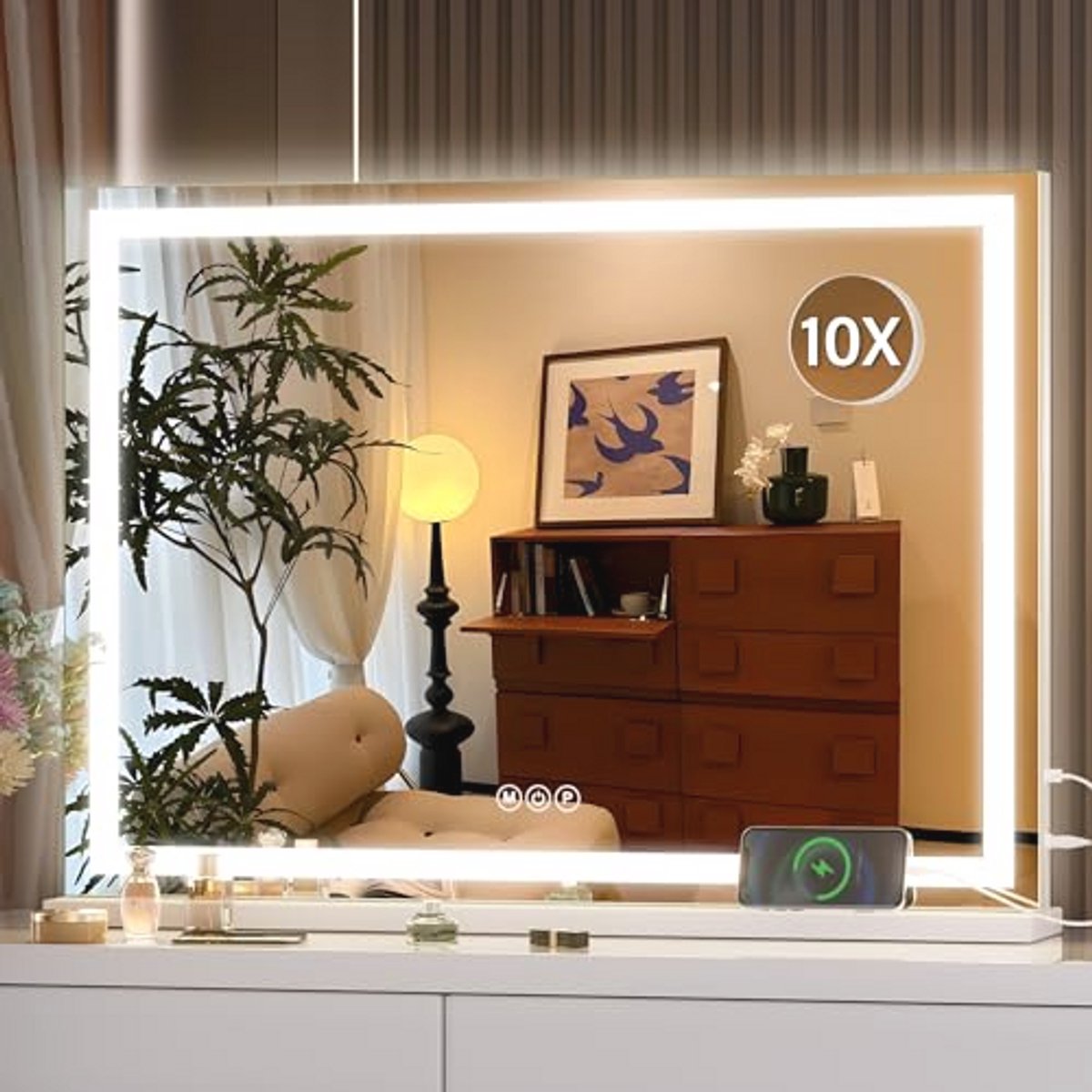 Verlichte make-upspiegel met Dimbare LED, 70 x 50 cm, Touchscreen Bediening, Drie Kleurmodus