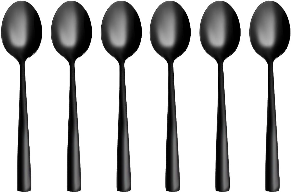 Unyqoos® Set van 6 moderne zwarte dessertlepels van roestvrij staal 15,3 cm