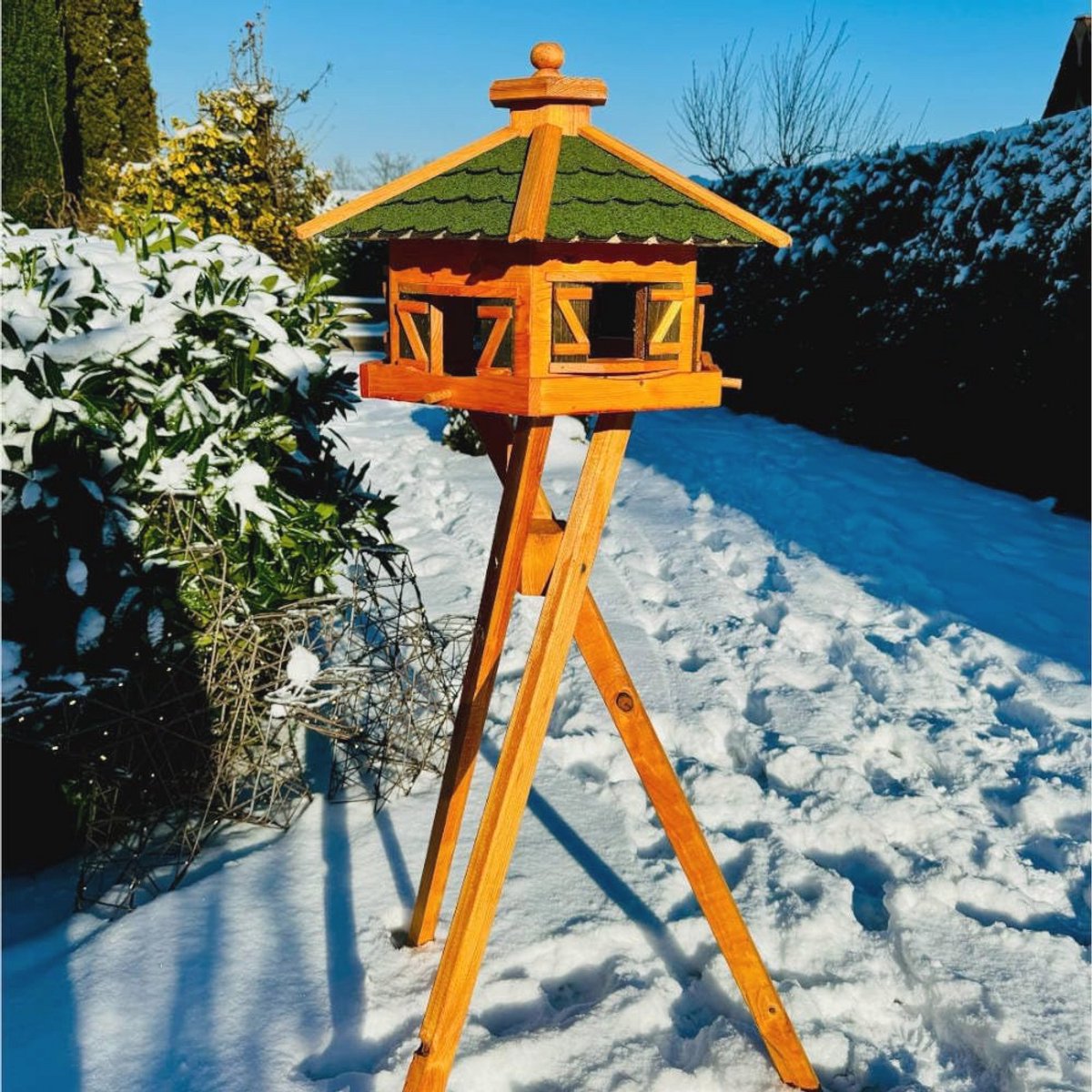 Zeshoekig Vogelhuis met Standaard en Voederdispenser - Perfect voor Tuinen