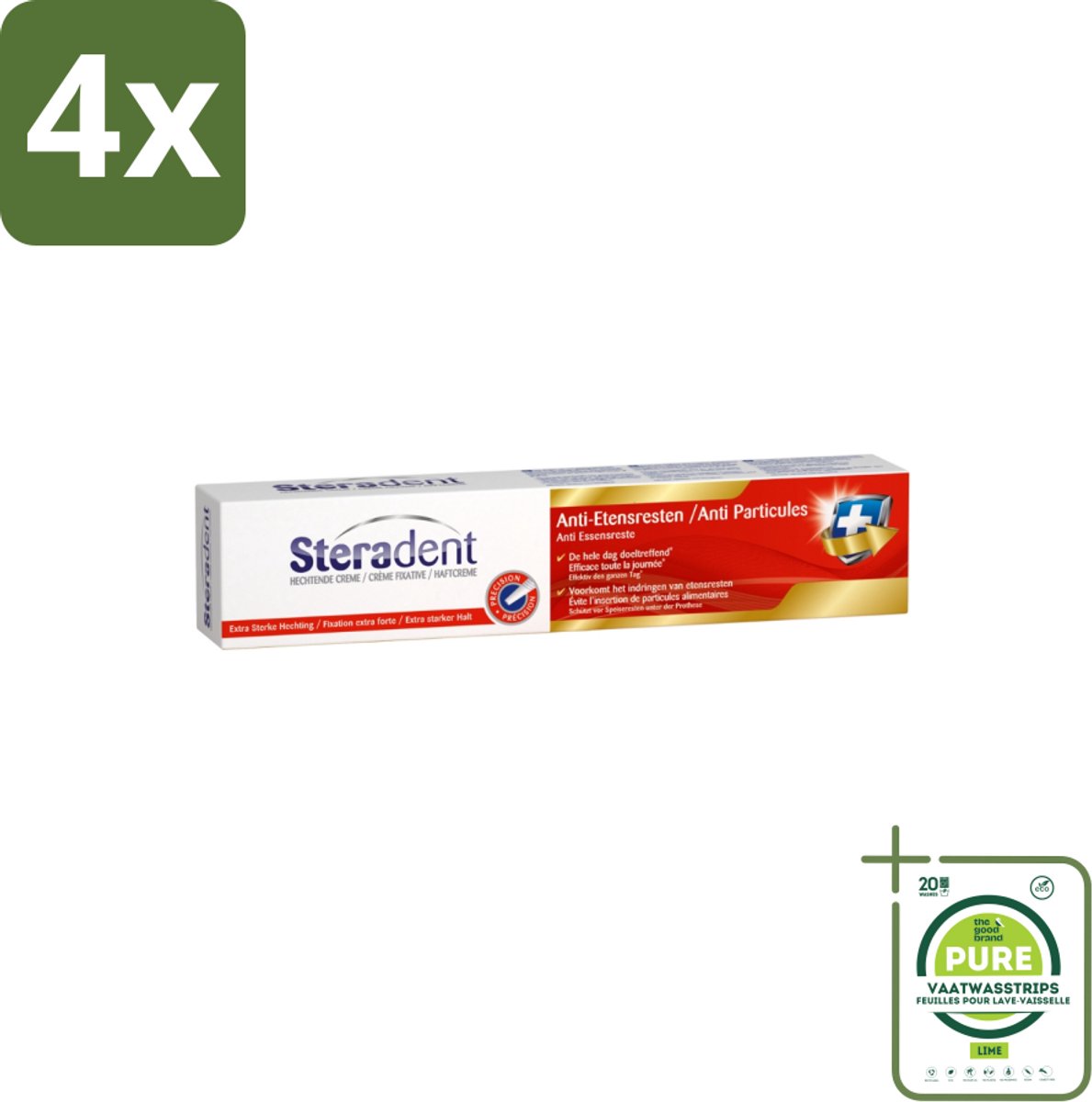 Steradent - Fixatiecrème - Tegen Etensresten - 75 g - Voordeelverpakking - 4 stuks - Kunstgebit - Fixatie