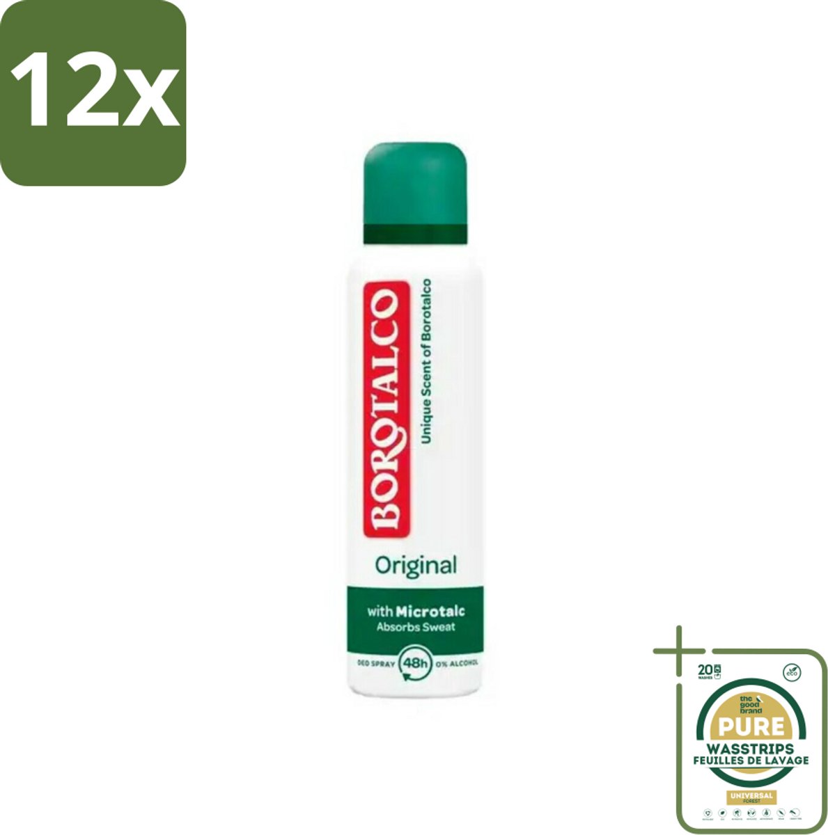 Borotalco Deospray Original 150 ml - Voordeelverpakking - 12 stuks - Antitranspirant - Anti-geur