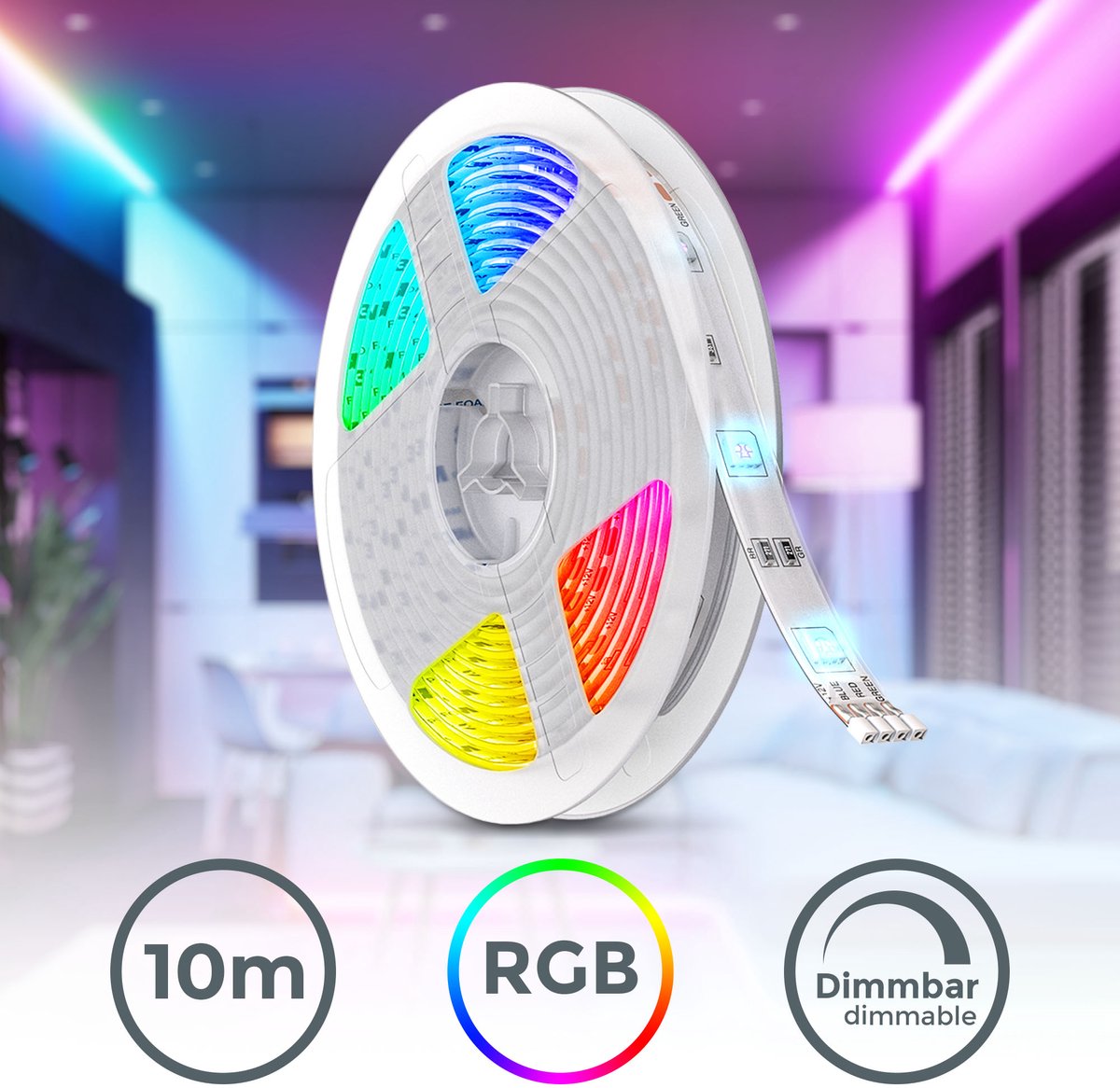 B.K.LICHT - LED Strip 10 meter - light strip - RGB LED verlichting - met afstandsbediening - dimbaar - gaming accesoires