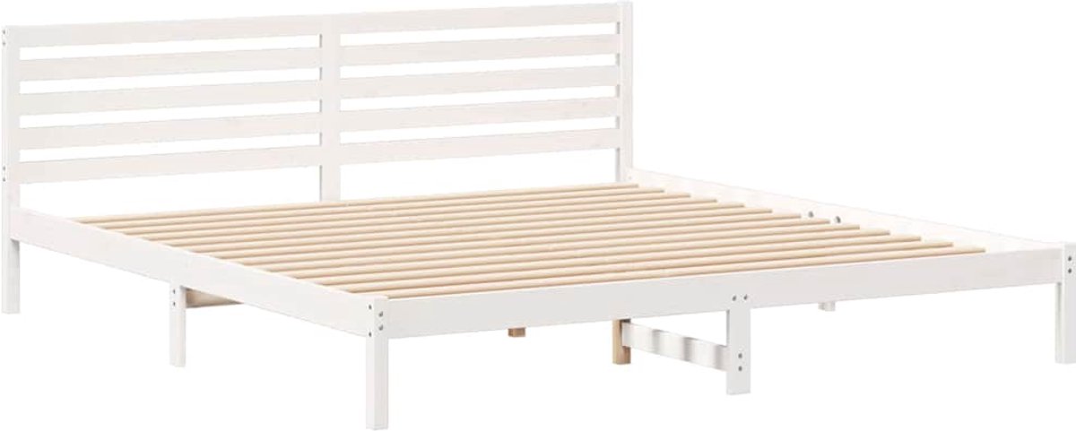 Tweepersoonsbed | Dubbelbed | Volwassenenbed | Bedframe met hoofdeinde Wit 180 x 220 cm Massief grenenhout