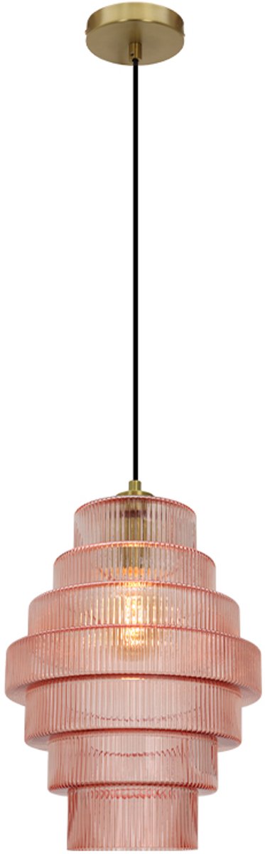 Olucia - PARIS - Hanglamp - Roze / Messing - Vorm: Rond