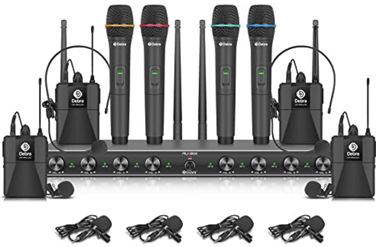8-kanaals draadloze microfoonset met 4 handmicrofoons en 4 bodypack-microfoons voor karaoke en evenementen