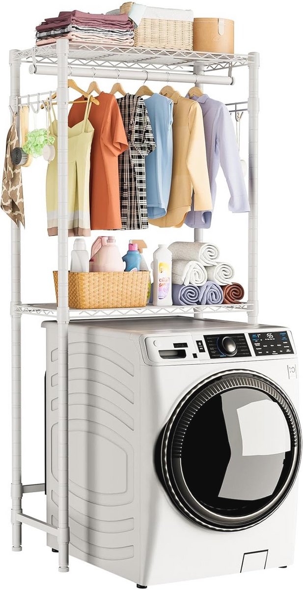 Verstelbare Wasmachine en Droger Planken Ruimtebesparende 2-Niveaus Draadrekken voor Kleding