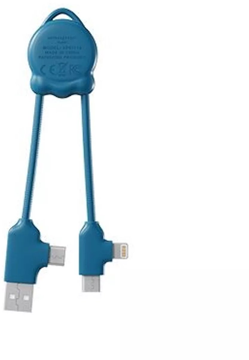 Xoopar - OctoMini - Compacte Multi-kabel Blue - USB/USB-C naar Lightning & USB-C – Compact & Duurzaam – Gerecycled Plastic