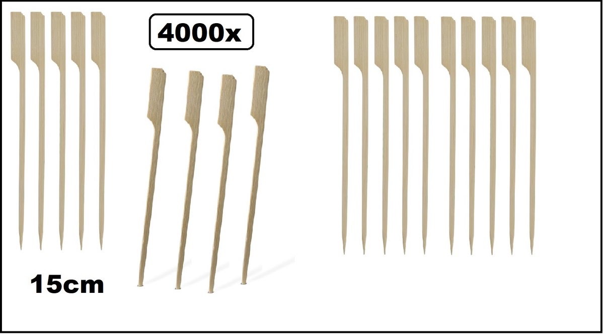 4000x Bamboe pin prikker / bbq prikker 15cm - Prikkers BBQ festival thema feest food cocktail