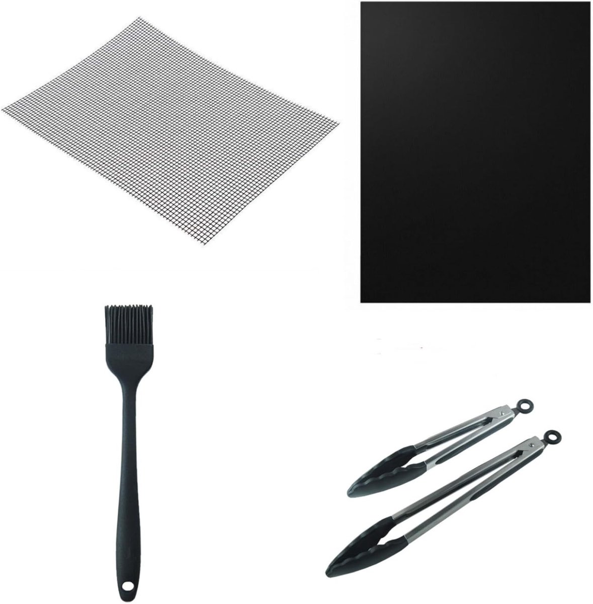 5 Stukken - BBQ Grill Mat Set - 2 BBQ Tangen - 1 Siliconen Kwast - BBQ Grill Mesh Mat