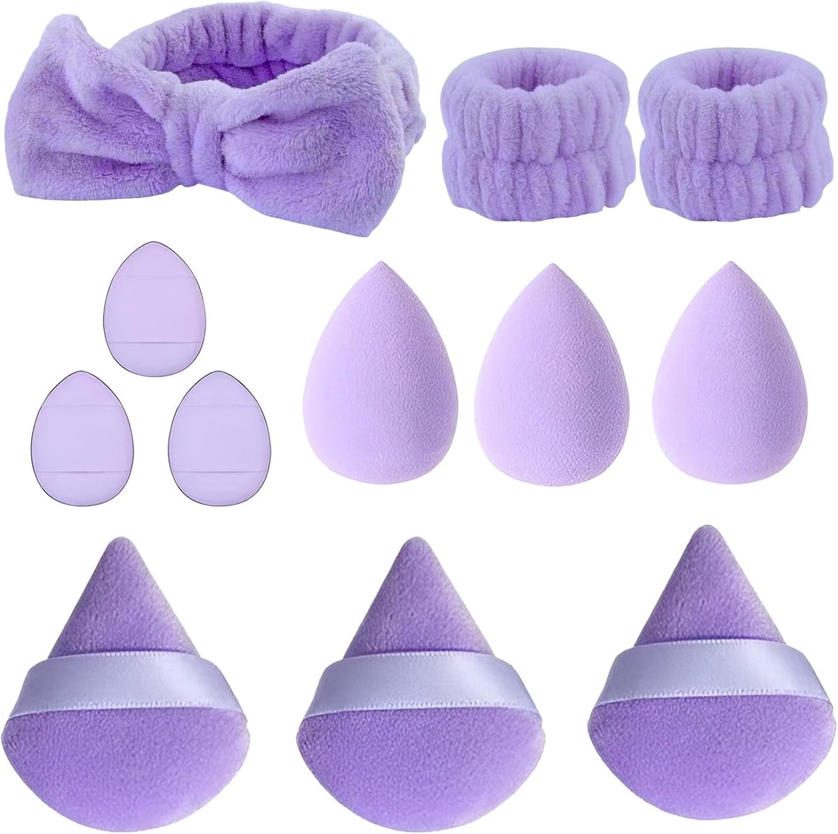 Set van 12 Make-up Sponsen - Foundation Blending Beauty Spons voor Vloeibare Make-up, Poeder, Zonbescherming en Crème - Wasbare, Herbruikbare Spons (Paars)