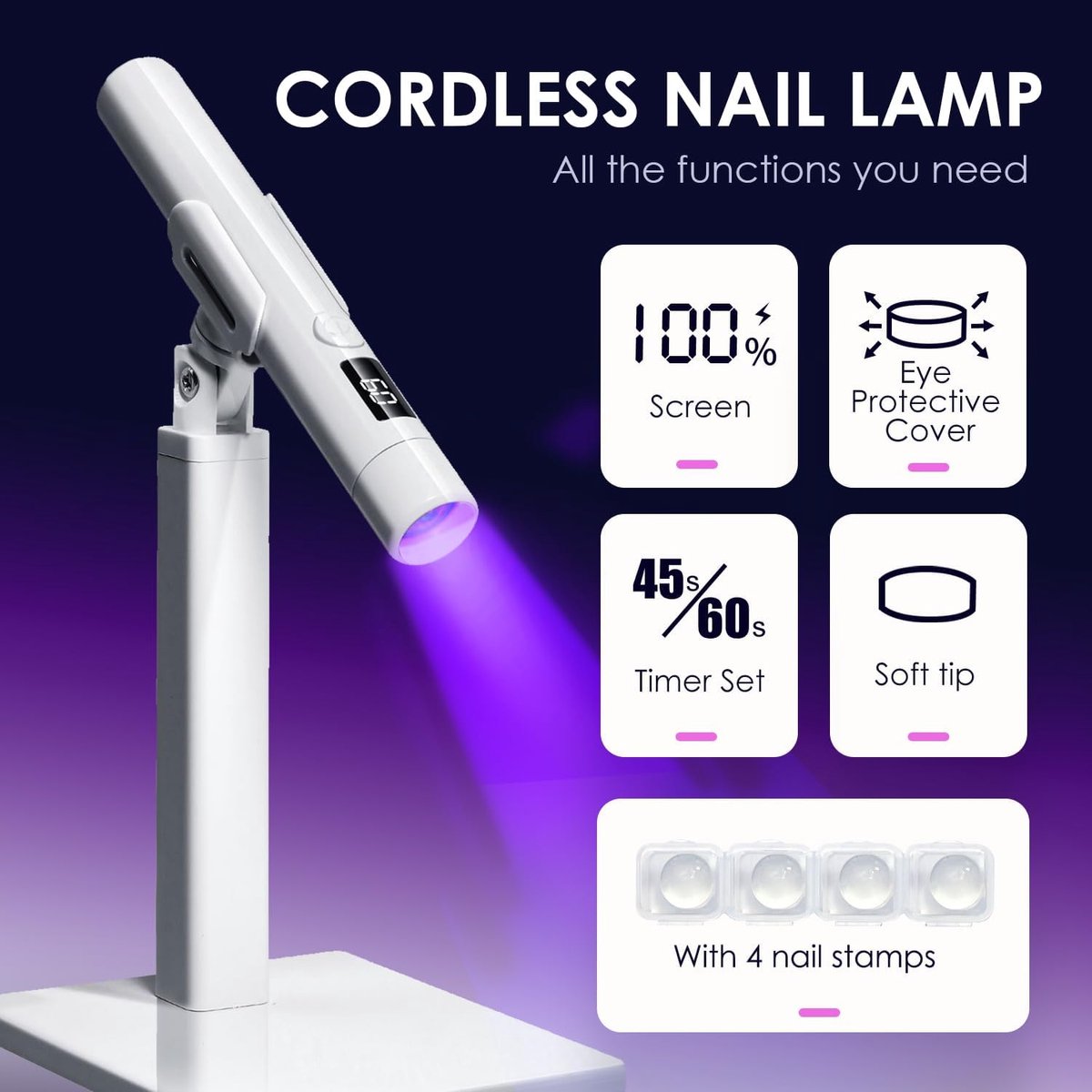 Mini-UV Lamp Gelnagels - Nagellamp LED UV voor Gellak - Nagel Lamp voor Gel Nagellak - Oplaadbare draagbare UV-nagellamp - met magnetische standaard - Flitslamp, snel uithardend - Wit — cadeau in Verzorging - foto 7