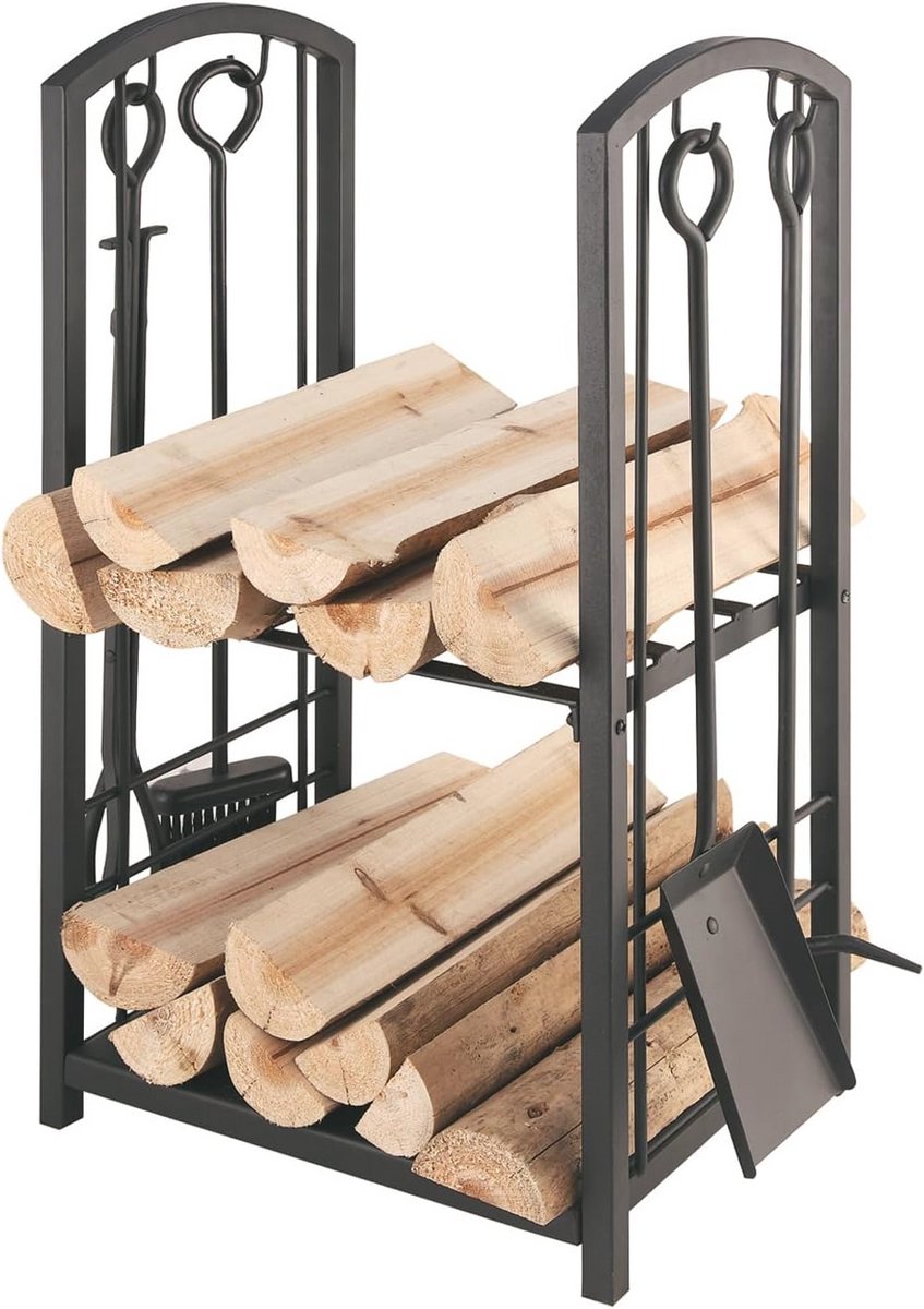 Houten Mand met Haardset - Perfect voor Kamperen