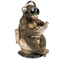 Gorilla - Gorilla op WC met boekje - Polyresin - Goud - 30x20x20cm - Beeld - Decoratie - Cool!!