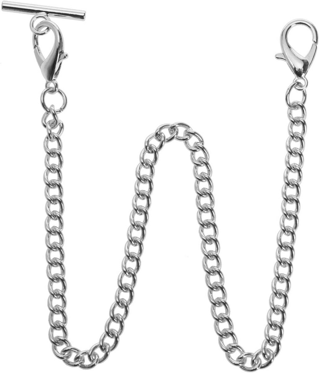 Classic Pocket Watch Chain with T Bar Lobster Clasp - Silver 14 Inch